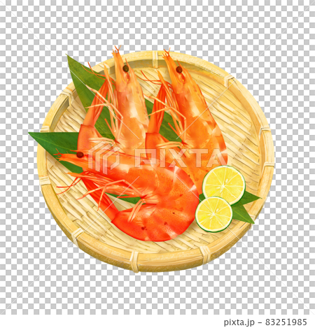 豪華な伊勢海老の盛り合わせ、葉とすだち付きイラストベクター素材 83251985