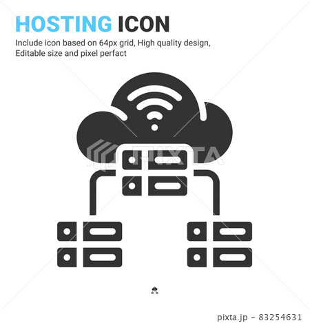 Hosting icon vector with glyph style isolated on white background. Vector illustration cloud server sign symbol icon concept for digital IT, logo, industry, technology, apps, web and all project Hosting icon vector with glyph style isolated on white background. Vector illustration cloud server sign symbol icon concept for digital IT, logo, industry, technology, apps, web and all project 83254631