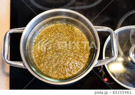 view of medicinal herbs and plants in water bath view of medicinal herbs and plants in water bath 83255461