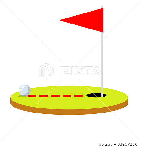 Golf course. Summer sports and hobby. Red flag with hole and ball. Golf course. Summer sports and hobby. Red flag with hole and ball. 83257256