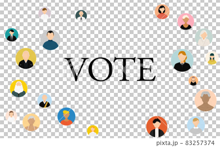 選舉投票圖像，字母 VOTE 周圍的人物圖標 83257374