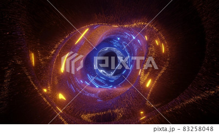3d illustration of 4K UHD dark shapeless glowing tunnel 83258048