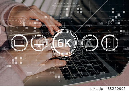 High resolution 6k concept on abstract image with hands and laptop with icons computer, tv and smartphone icons High resolution 6k concept on abstract image with hands and laptop with icons computer, tv and smartphone icons 83260095