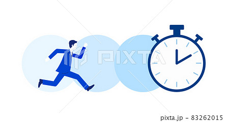 走るビジネスマンと時間のコンセプトイメージイラスト、白バック、ベクター 83262015