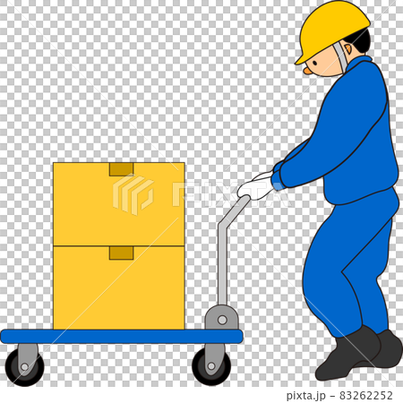 台車を押す作業員（ダンボール・ブルー） 83262252