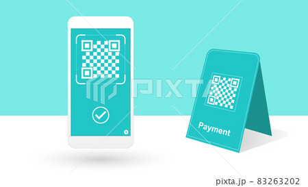 キャッシュレス社会のコンセプトイラスト　QRコードによる支払い 83263202