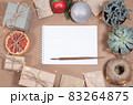 Christmas greeting card template in craft style. Empty paper  83264875