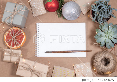 Christmas greeting card template in craft style. Empty paper  83264875