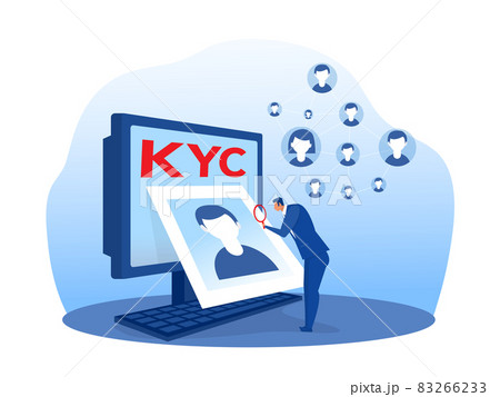 KYC or know your customer with business verifying the identity of its clients concept at the partners-to-be through a magnifying glass vector illustrator 83266233
