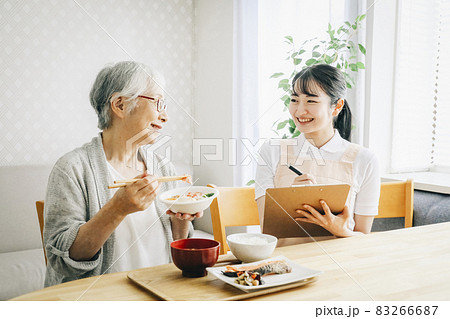 食事指導する女性スタッフ 83266687