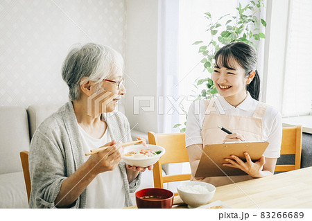 食事指導する女性スタッフ 83266689