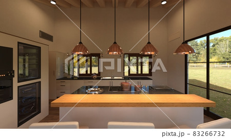 Kitchen in a country house 3d illustration 83266732