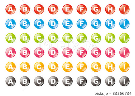 立体ボタン ぷっくりしたアルファベットアイコンセット 丸型 Abcのイラスト素材