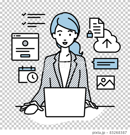 デスクで座ってPCでプロジェクトやタスクの管理の仕事をしているスーツの女性 83268387