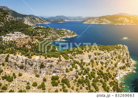 Beautiful summer landscape with rocky Mediterranean coast. Turkey, summer vacation. Beautiful summer landscape with rocky Mediterranean coast. Turkey, summer vacation. 83269663