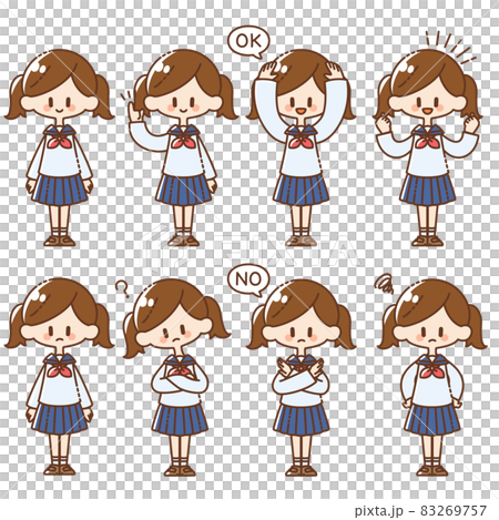 制服を着た女の子の色んなポーズのイラスト素材