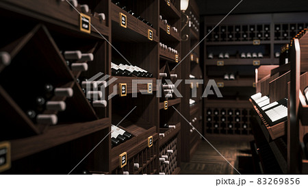 Shelves with wine bottles. 3d illustration 83269856