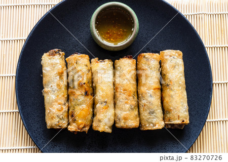top view of several Vietnamese fried spring rolls 83270726