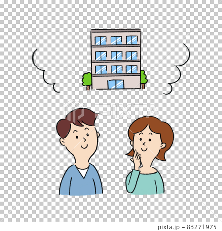 A young couple smiling about the apartment 83271975