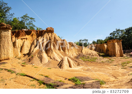 Within a national park named Phae Mueang Phi caused by the terrain which is the soil and sandstone was naturally eroded into various shapes that are In Phrae Province of Thailand. 83272709