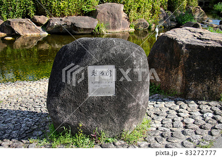 豊中市　桜塚街道　蛍舞い飛ぶ自然親水水路にある甦る水100選の碑　アップ 83272777