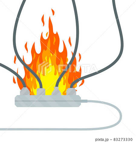Electrical wiring. Damaged Socket with flame. The smoke from the device. Electrical wiring. Damaged Socket with flame. The smoke from the device. 83273330