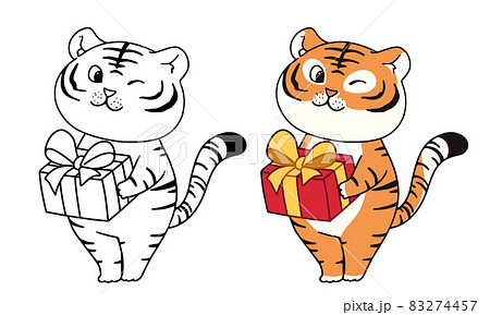 Cute little tigers illustration character design banner for Christmas. Doodle cartoon style. 83274457