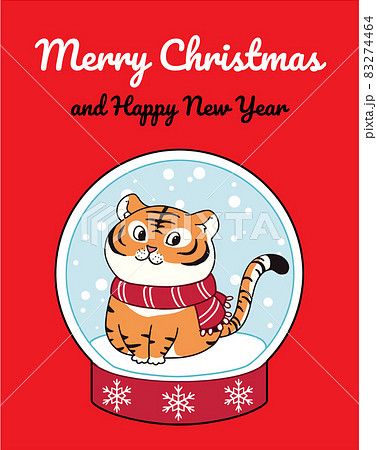 Cute little tigers illustration character design banner for Christmas. Doodle cartoon style. Cute little tigers illustration character design banner for Christmas. Doodle cartoon style. 83274464