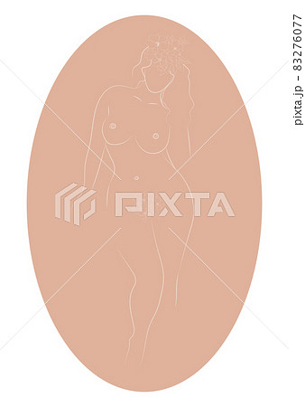 Silhouette of a woman, female body, body positive, cosmetic concept with flowers, trendy beige, template 83276077