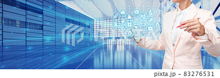 Picture Of Businessman Holding Pen And Tablet Inside Room Presenting Wonderful Futuristic Technology. Lab Technician Using Stylus Taking Notes Showing Modern Automation. 83276531