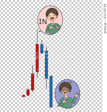 投資で高騰した時にINして暴落して慌てる高値つかみをした男性のイメージイラスト素材 83276726