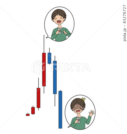 投資で高騰した時に買い暴落して慌てる高値つかみをした男性のイメージイラスト素材 83276727
