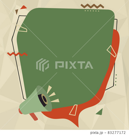 Megaphone Drawing Making New Loud Announcement To A Large Blank Chat Cloud. Bullhorn Drawing Composing Old Soft Advertisement In Big Empty Conversation Box. 83277172