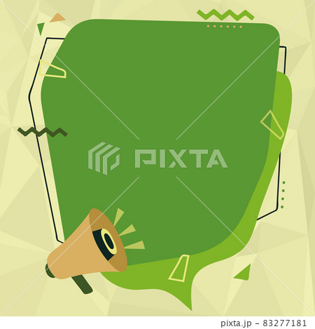 Megaphone Drawing Making New Loud Announcement To A Large Blank Chat Cloud. Bullhorn Drawing Composing Old Soft Advertisement In Big Empty Conversation Box. 83277181