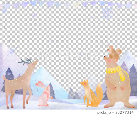 Scandinavian style forest animals with snowflakes fashionable winter beautiful scenery vector white background frame illustration material 83277314