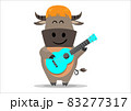 happy male smiling buffalo rocker playing blue acoustic guitar, isolated on white. vector illustration 83277317