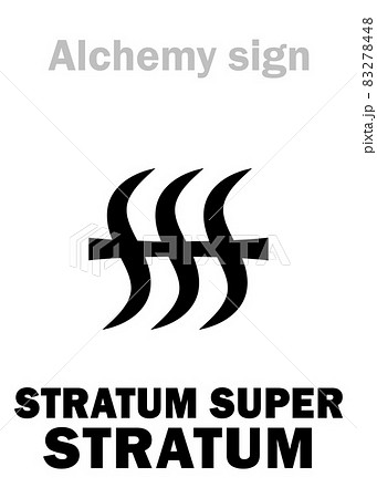 Alchemy Alphabet: STRATUM SUPER STRATUM (i.e. in Latin: "Layer on Layer"), alchemical prescript (Recipe), abbreviated: SSS. Alchemical sign, Pharmaceutical symbol. 83278448