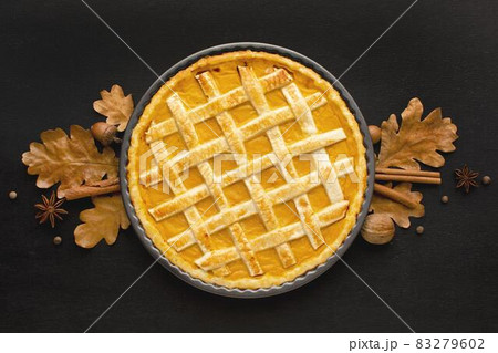 flat lay pumpkin pie thanksgiving. High quality and resolution beautiful photo concept flat lay pumpkin pie thanksgiving. High quality and resolution beautiful photo concept 83279602