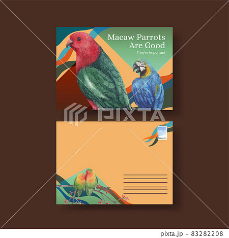 Postcard template with macaw parrot bird concept,watercolor style 83282208