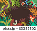 Jungle Tropical Background with plays For Text. Illustration of a jungle landscape background, with ornaments made with leaves and flowers of tropical plants and trees 83282302