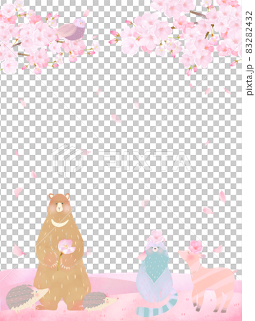 Spring Scandinavian cute frame illustration vector material with forest animals under the cherry blossoms in full bloom Spring Scandinavian cute frame illustration vector material with forest animals under the cherry blossoms in full bloom 83282432
