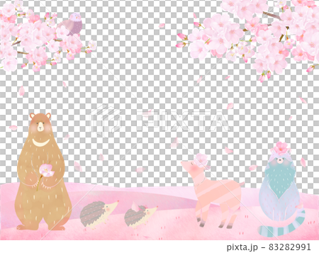 Spring Scandinavian cute frame illustration vector material with forest animals under the cherry blossoms in full bloom Spring Scandinavian cute frame illustration vector material with forest animals under the cherry blossoms in full bloom 83282991