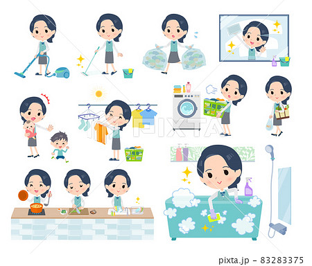 掃除や洗濯など家事に関する事務員女性のセット 83283375