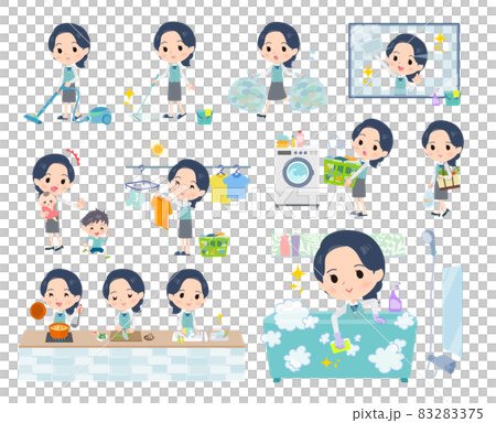 掃除や洗濯など家事に関する事務員女性のセット 83283375