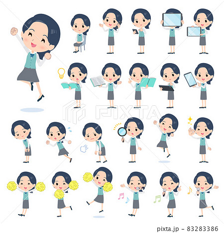スマートフォンなどのデジタル機器を持つ事務員女性のセット 83283386
