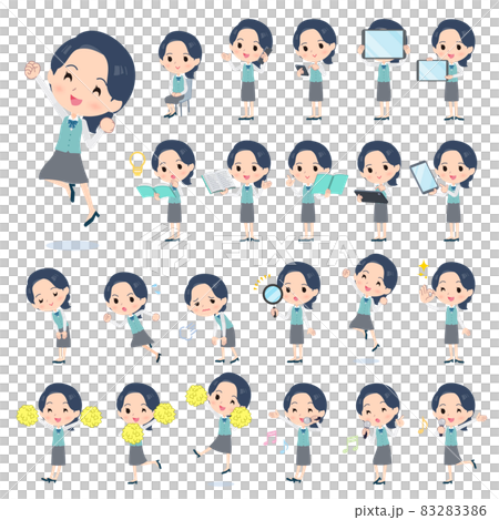 A set of female clerks with digital devices such as smartphones 83283386