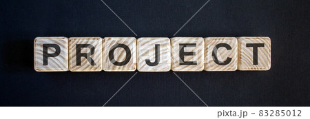 concept word project on cubes on a beautiful dark background concept word project on cubes on a beautiful dark background 83285012