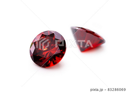 Red Ruby gemstone Round Cut isolate on white background, close up shot Red Ruby gemstone Round Cut isolate on white background, close up shot 83286069