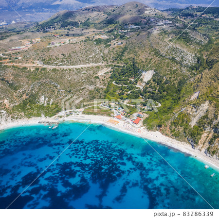 Aerial panorama of Petani Beach in Kefalonia, Ionian Islands, Greece 83286339