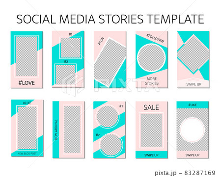 Social media stories template. Set of 10 story layout for bloggers and SMM.Editable web banners for mobile application. Mint green and pink pastel color palette. Social media stories template. Set of 10 story layout for bloggers and SMM.Editable web banners for mobile application. Mint green and pink pastel color palette. 83287169